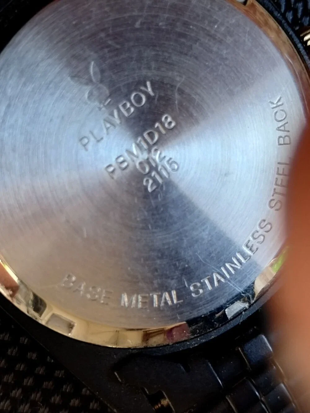 Playboy Men's Black and gold stainless steel quartz accuracy Date watch RARE VGE